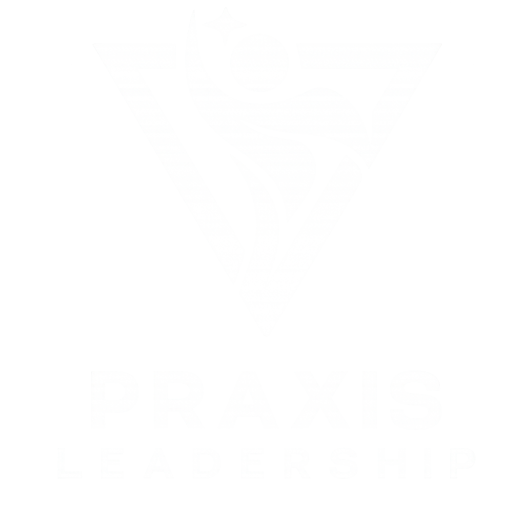 Logo of Praxis Leadership with a spiral design above the text.